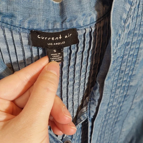 Current Air LA Chambray Denim Dress Small Boho Ruffle Tie Front Lightweight - Picture 3 of 6